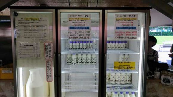 八紘学園の乳製品ショーケース