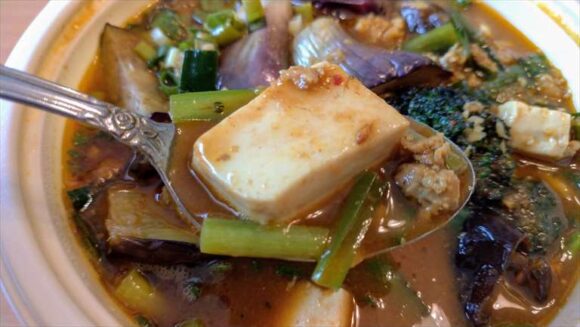 茄子ニラキーマ豆腐のスープカレー