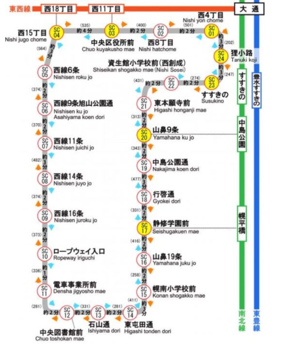 札幌市電路線図